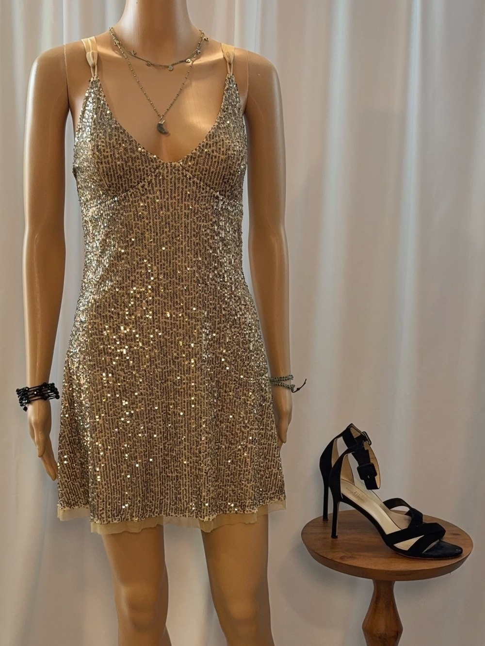 Intimately Free People Gold Sequin Mini Dress — Small